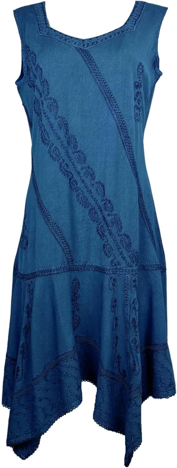 Agan Traders 2025 Spring Asymmetrical Hem Sleeveless Formal Dress - Boho Peasant Embroidered Long Maxi Dresses for Women