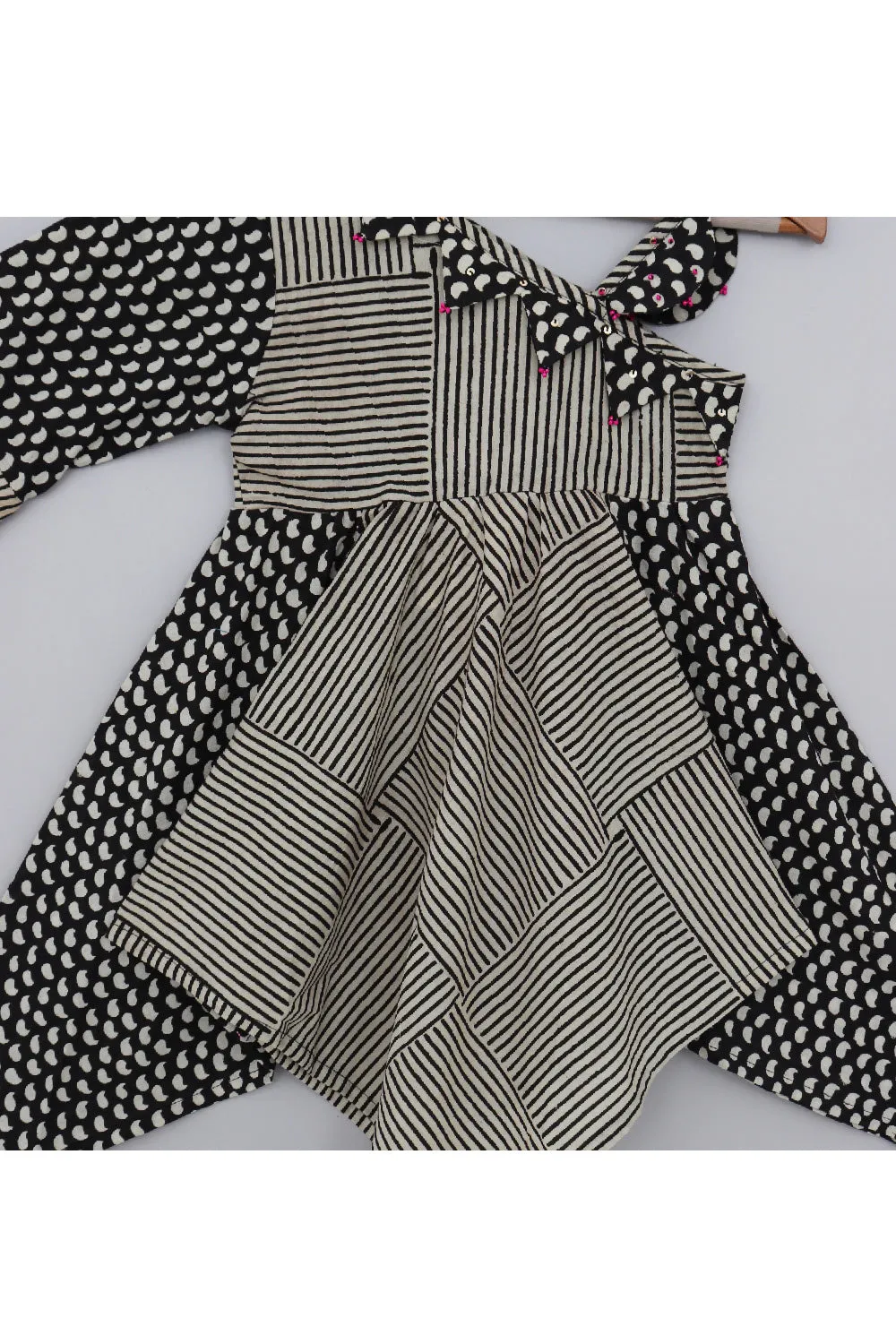 Black And Beige Hand Block Printed Pure Cotton Dress