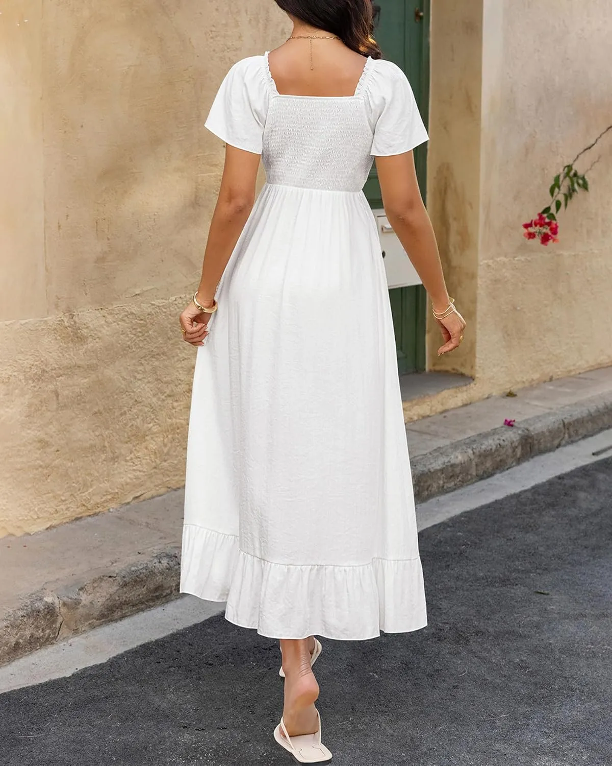 BTFBM Womens Summer Dresses 2025 Casual Short Sleeve V Neck Drawstring Wedding Guest Maxi Dresses Boho Beach Long Dress