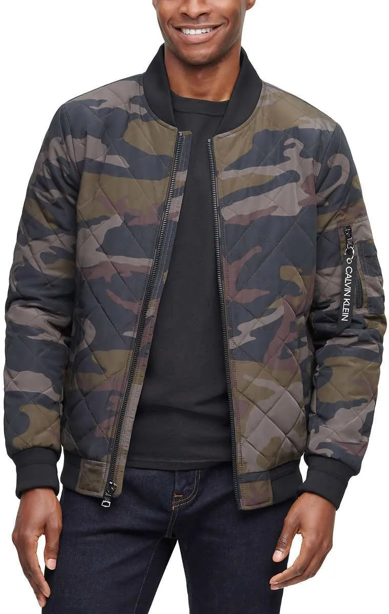Calvin Klein Men's Ribbed Collar Quilted Bomber Jacket