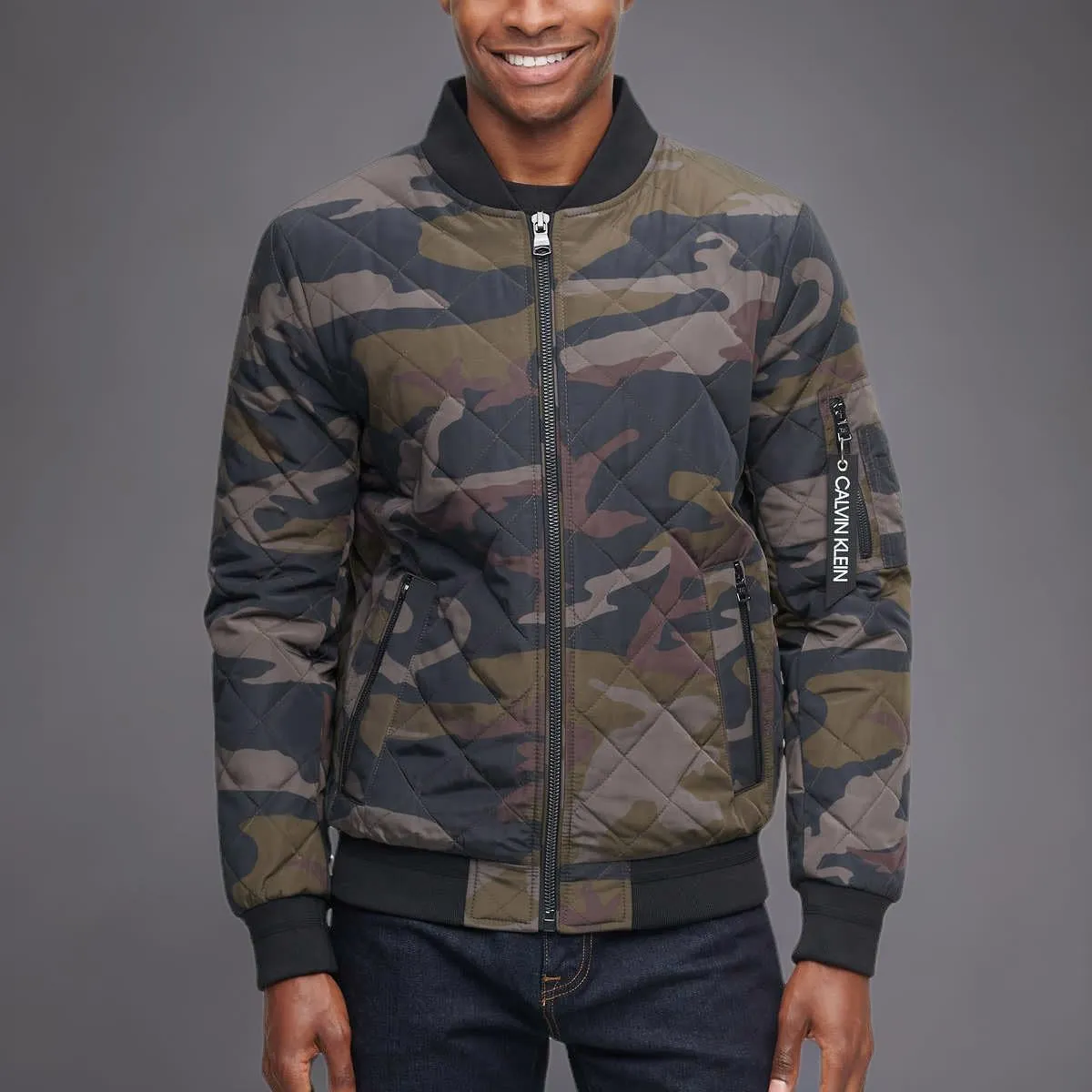 Calvin Klein Men's Ribbed Collar Quilted Bomber Jacket