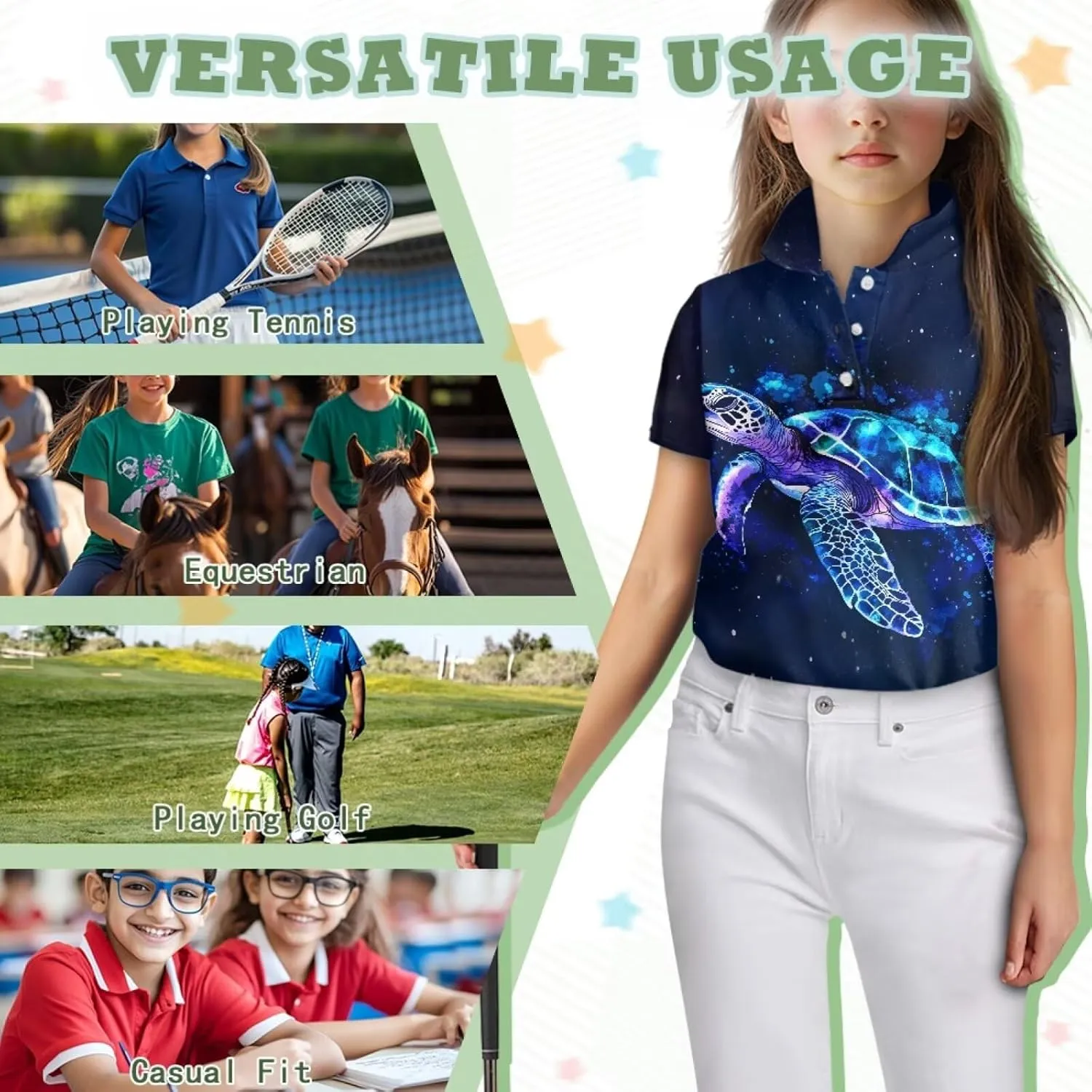 Children's Golf Polo Shirts for School Uniform Short-Sleeve Peter Pan Collar Shirts Daily Wear at Home