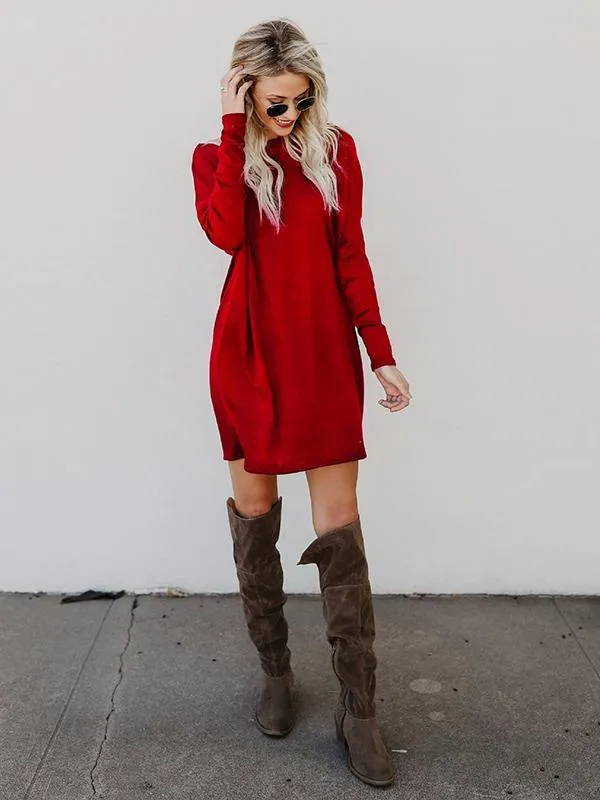 Classic Pockets Knitting Midi Dress