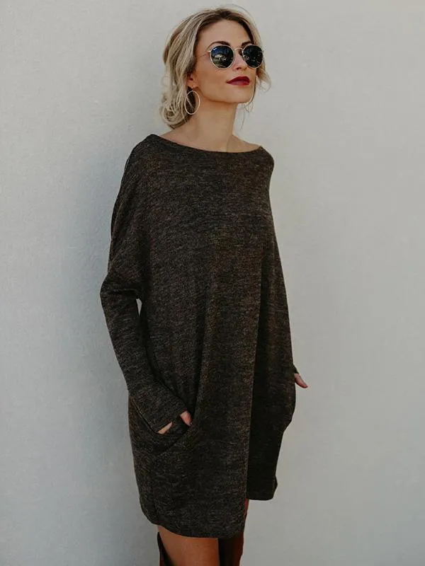 Classic Pockets Knitting Midi Dress