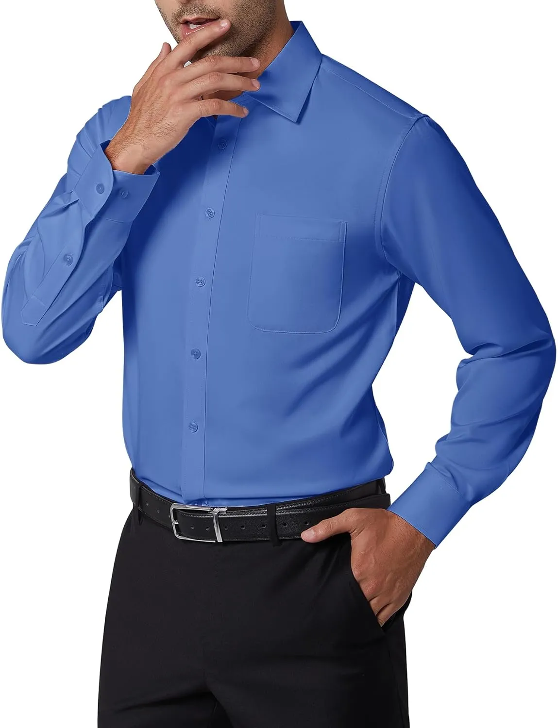 DEMEANOR Dress Shirts for Men Long Sleeve Slim Fit Button Down Formal Shirt Business Casual Collar Shirts with Pocket