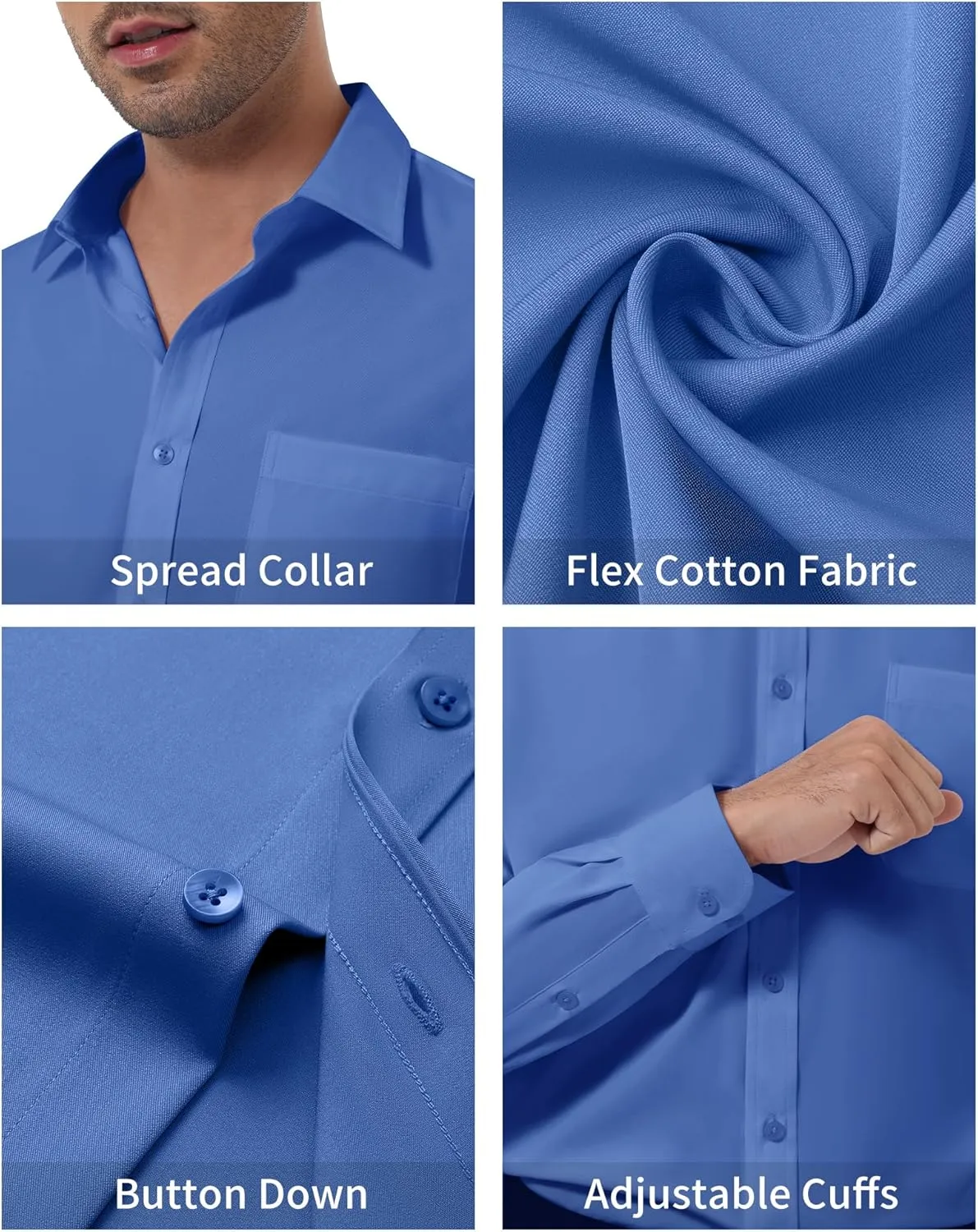 DEMEANOR Dress Shirts for Men Long Sleeve Slim Fit Button Down Formal Shirt Business Casual Collar Shirts with Pocket