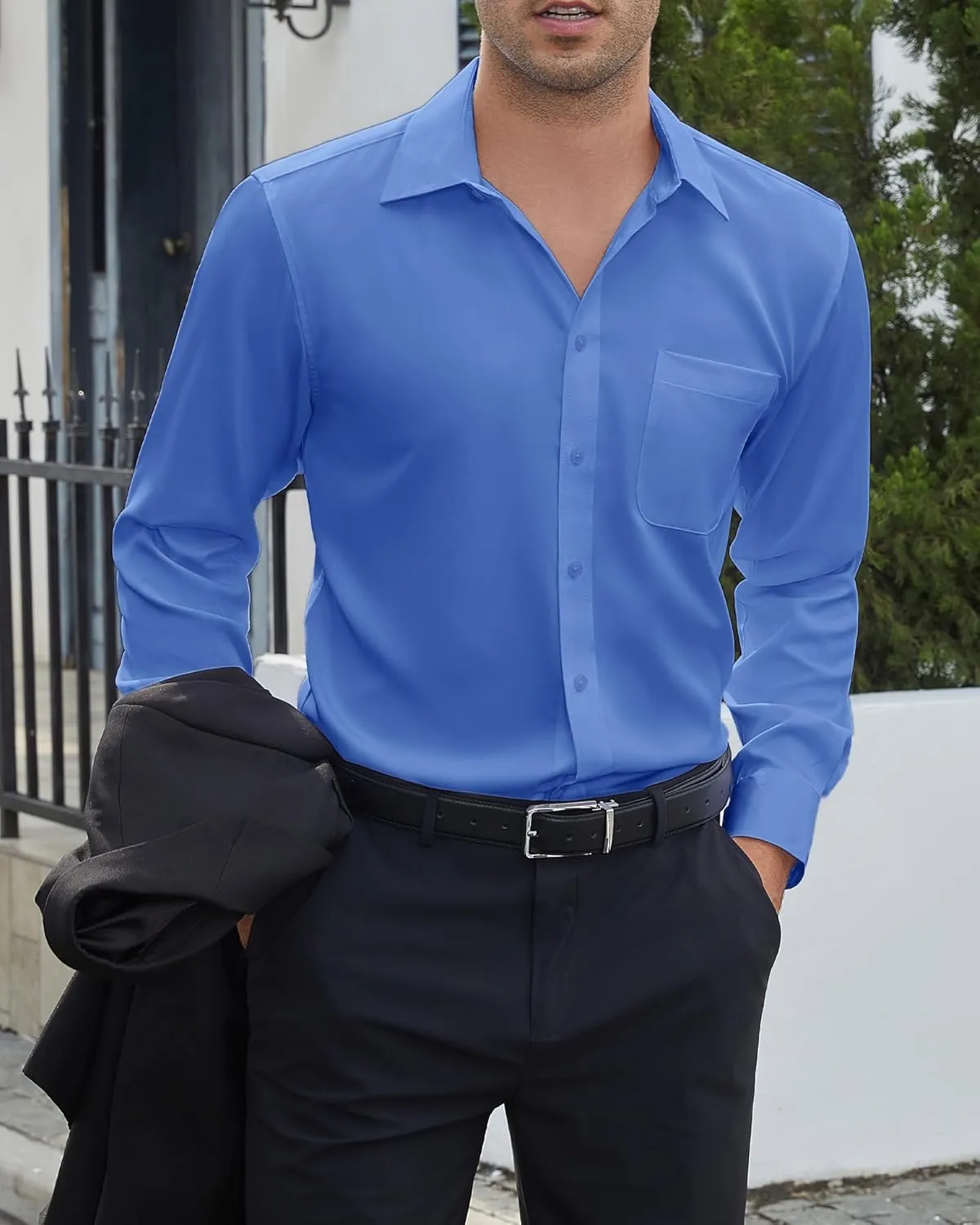 DEMEANOR Dress Shirts for Men Long Sleeve Slim Fit Button Down Formal Shirt Business Casual Collar Shirts with Pocket