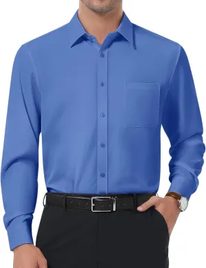 DEMEANOR Dress Shirts for Men Long Sleeve Slim Fit Button Down Formal Shirt Business Casual Collar Shirts with Pocket