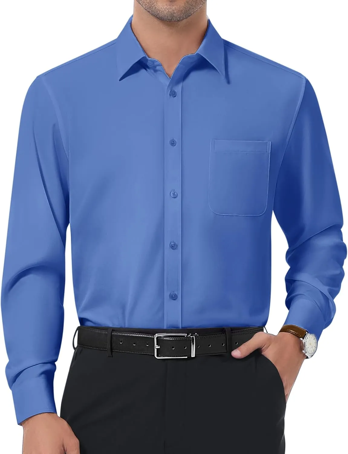 DEMEANOR Dress Shirts for Men Long Sleeve Slim Fit Button Down Formal Shirt Business Casual Collar Shirts with Pocket