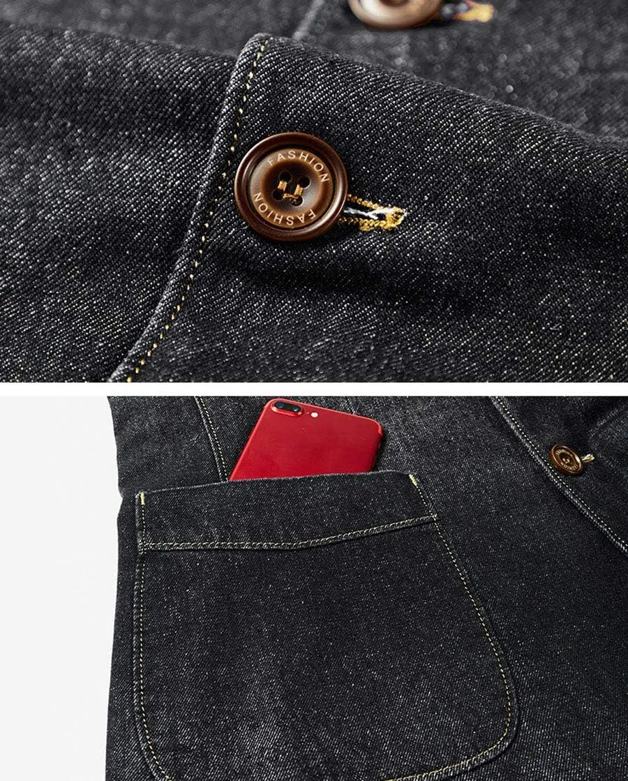 ebossy Men's Casual Slim Denim Blazer Two Button Business Suit Jacket Sport Coat
