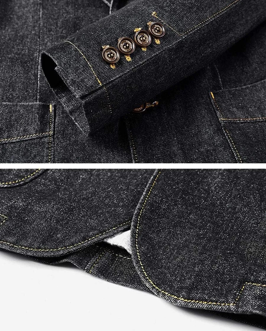ebossy Men's Casual Slim Denim Blazer Two Button Business Suit Jacket Sport Coat