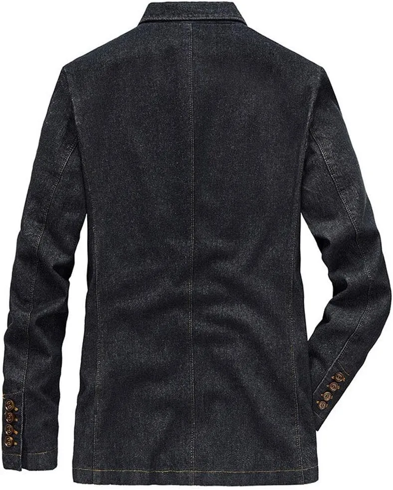 ebossy Men's Casual Slim Denim Blazer Two Button Business Suit Jacket Sport Coat