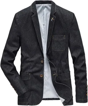 ebossy Men's Casual Slim Denim Blazer Two Button Business Suit Jacket Sport Coat