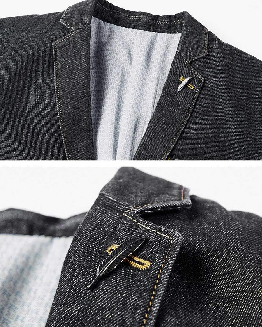 ebossy Men's Casual Slim Denim Blazer Two Button Business Suit Jacket Sport Coat