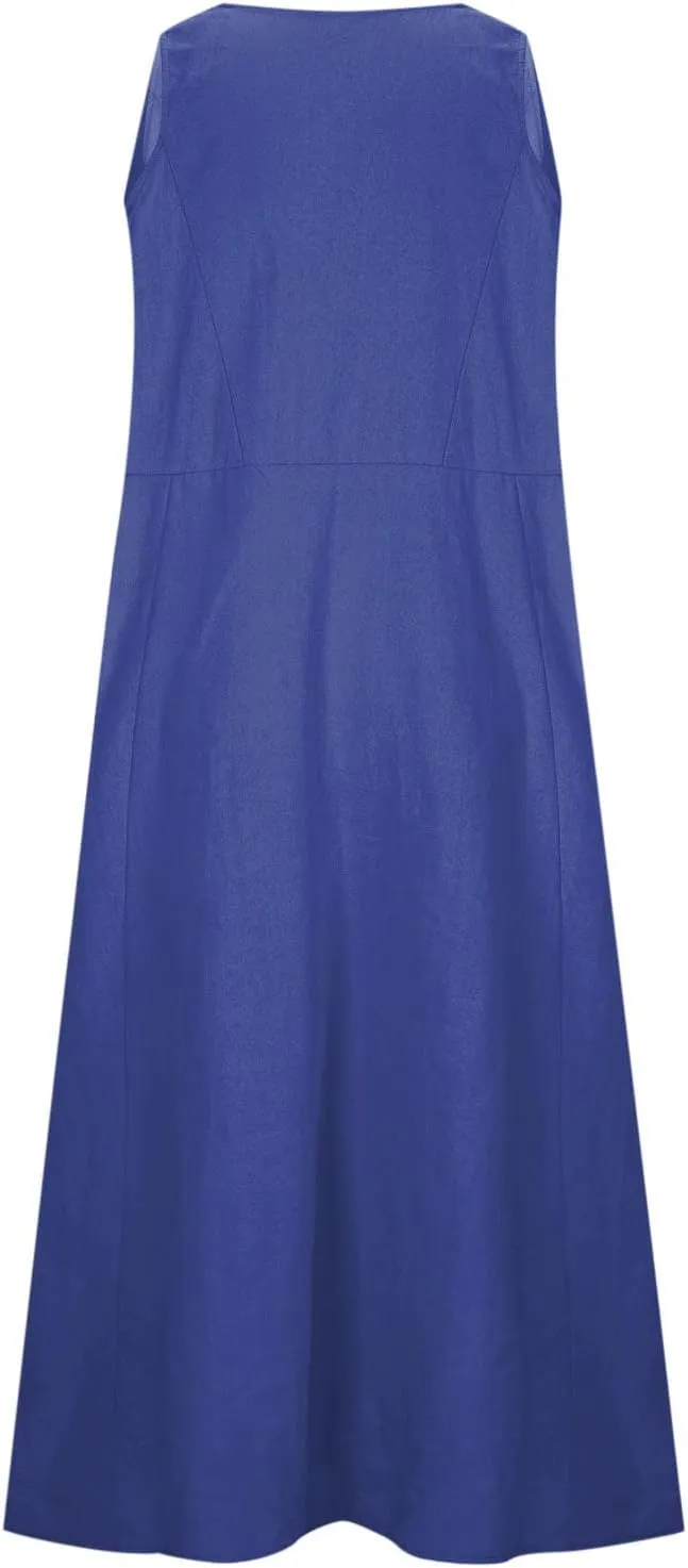 FZYLQY Cotton Linen Maxi Dress for Women 2025 Summer Boho Casual Beach Dresses Sleeveless Solid Long Dress Vacation Outfits