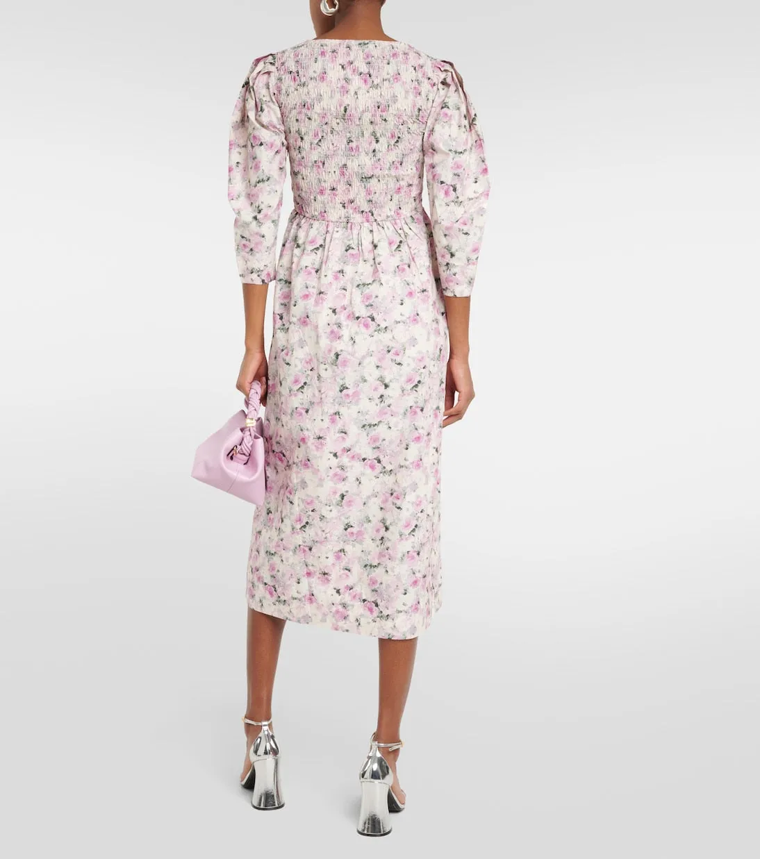 Ganni cotton midi dress with floral print, multicolor