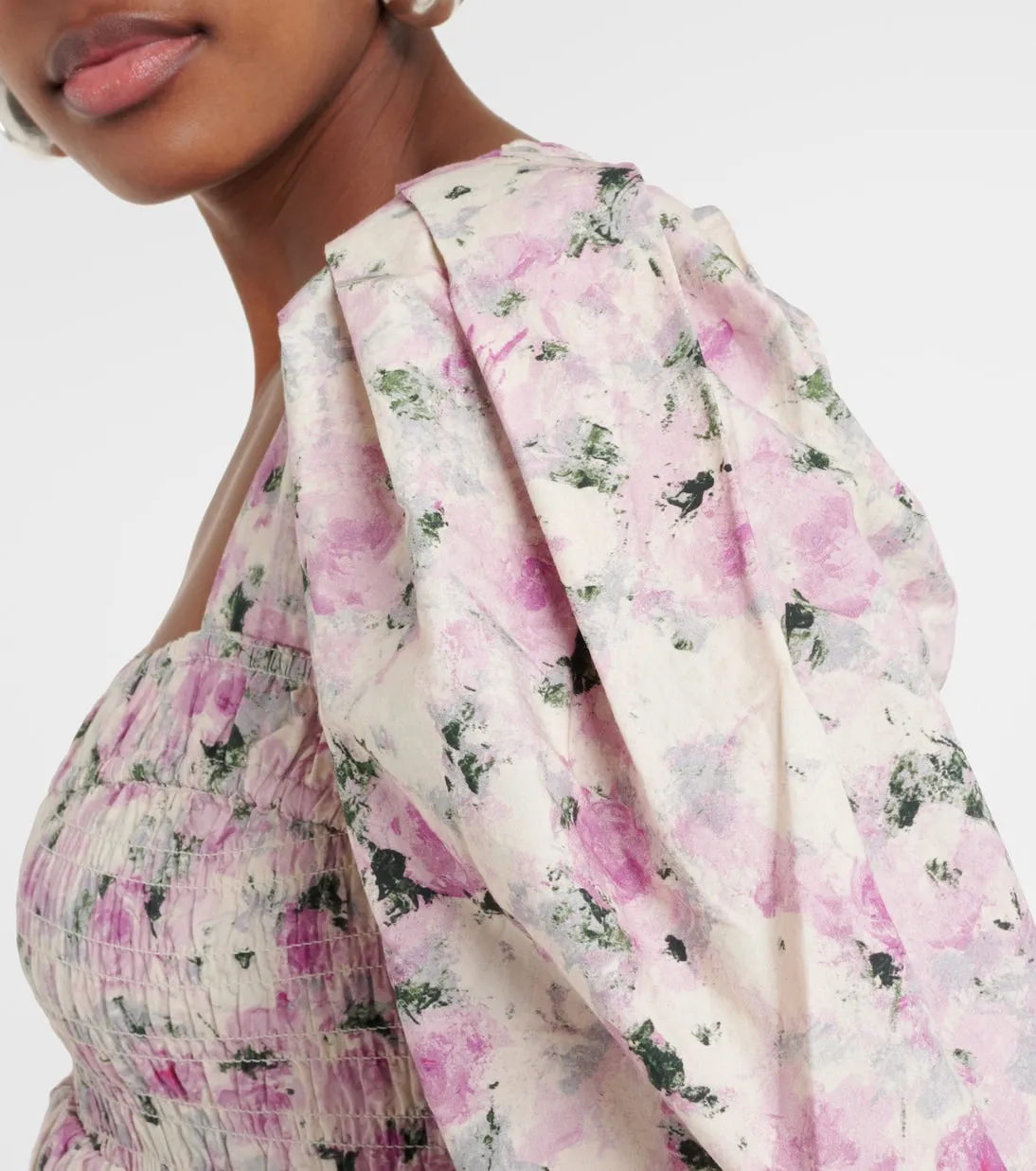 Ganni cotton midi dress with floral print, multicolor