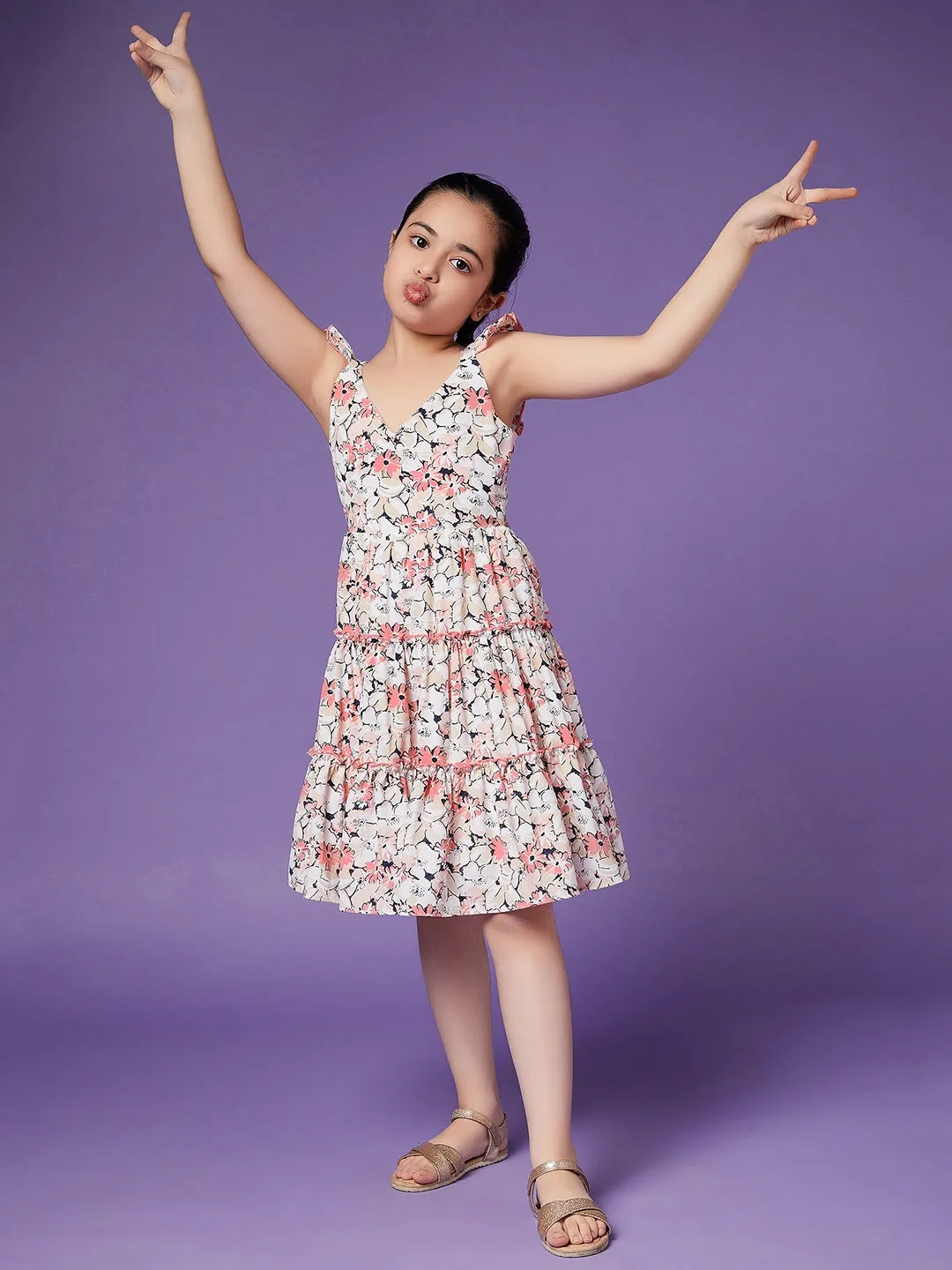 Girls Floral Crepe Dress - Ps Peaches