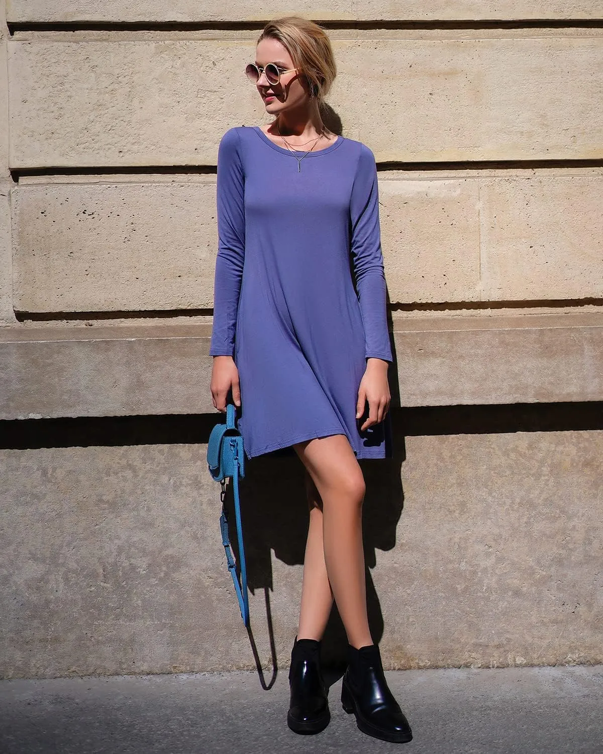 HiMONE Long Sleeve Dresses for Women Black Dress Casual Short T-Shirt Dresses