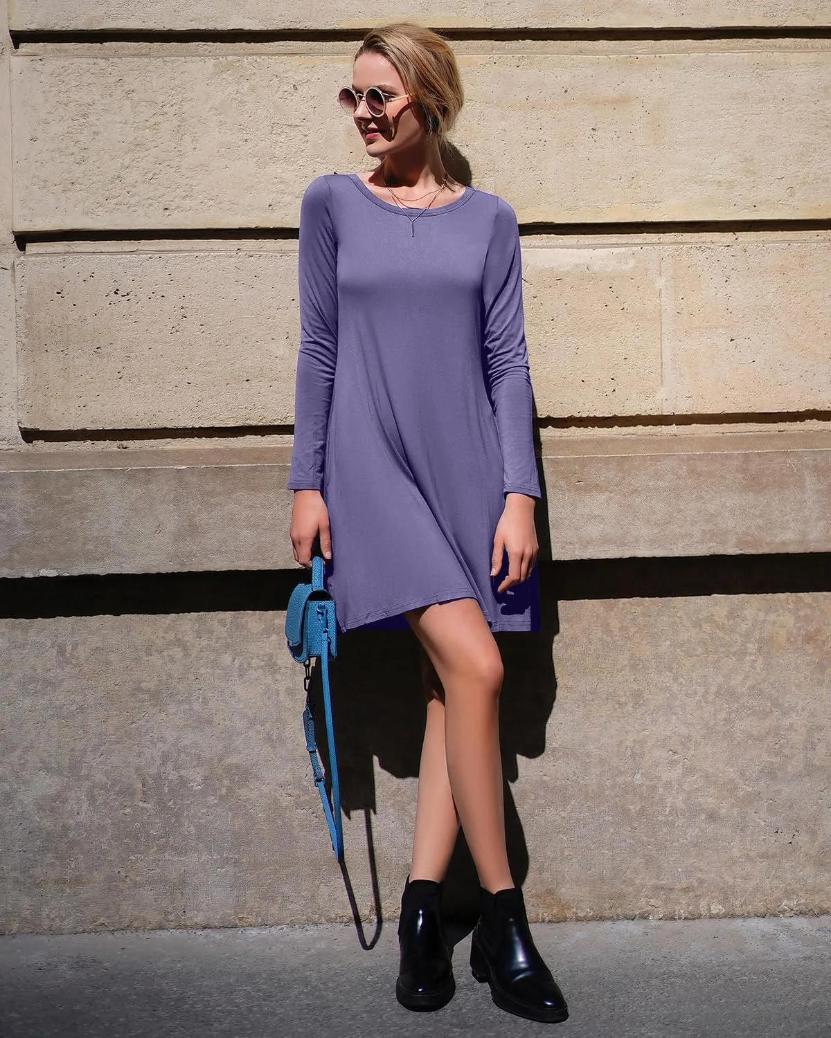 HiMONE Long Sleeve Dresses for Women Black Dress Casual Short T-Shirt Dresses