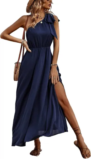 IFFEI Summer Dresses for Women 2025 Boho One Shoulder Maxi Dress Casual Sleeveless Flowy Split Beach Long Dress