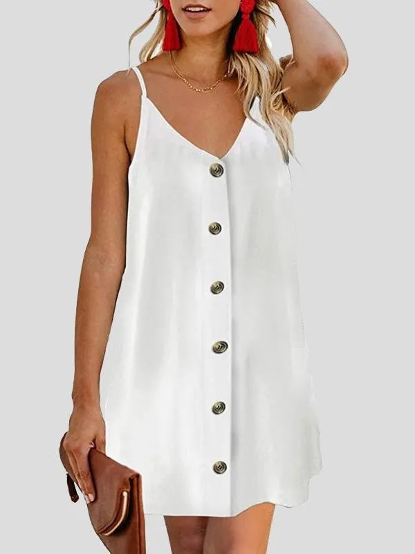 KittenAlarm - V-neck Single-breasted Sleeveless Suspender Dress