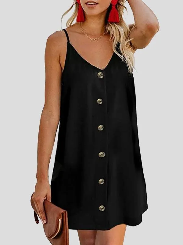 KittenAlarm - V-neck Single-breasted Sleeveless Suspender Dress