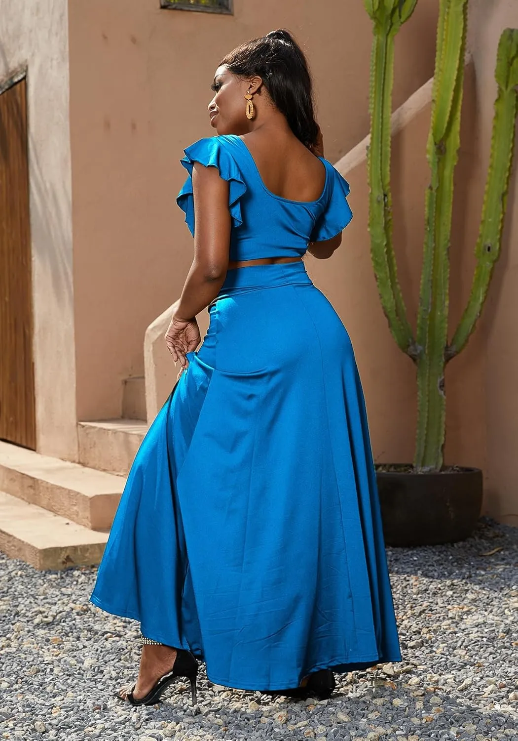 LKOUS Womens Sexy V-Neck Split Long Beach Hawaiian Long Dresses, Solid Color Bodycon Cover Ups Vacation Flowy Maxi Dress