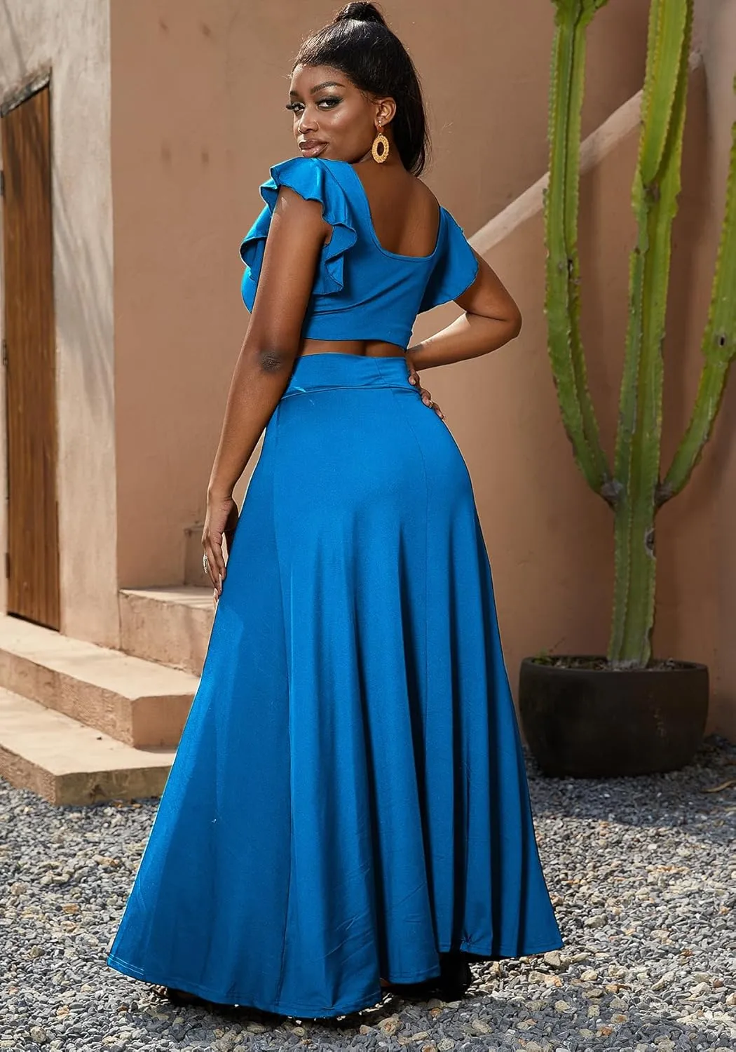 LKOUS Womens Sexy V-Neck Split Long Beach Hawaiian Long Dresses, Solid Color Bodycon Cover Ups Vacation Flowy Maxi Dress