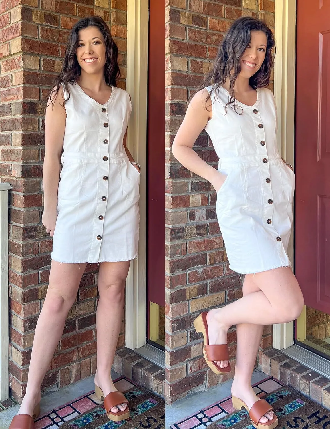 luvamia Women's Casual V Neck Sleeveless Jeans Button Down Denim Short Dress