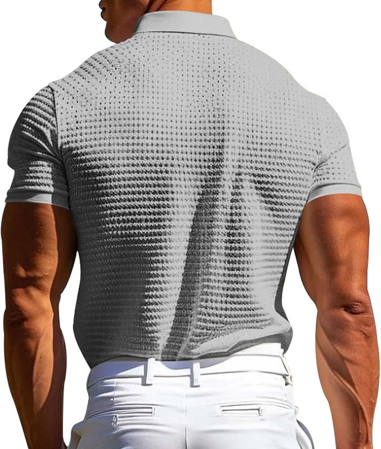 Men's Waffle Knit Polo Shirts Summer Short Sleeve Texture Lightweight Golf Shirts Sweater Muscle T-Shirt Tops