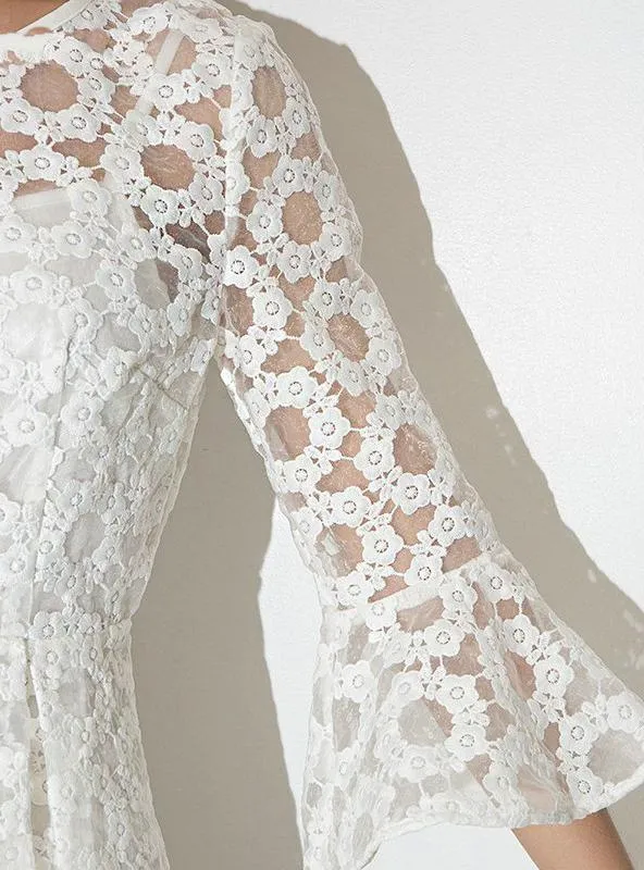 MINI DRESS WOMEN LACE CONTRAST WHITE SWEET CASUAL
