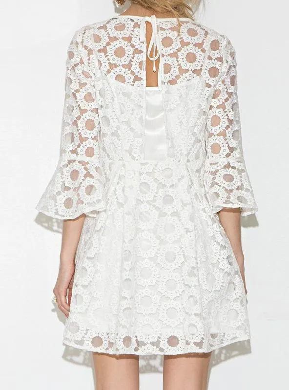 MINI DRESS WOMEN LACE CONTRAST WHITE SWEET CASUAL