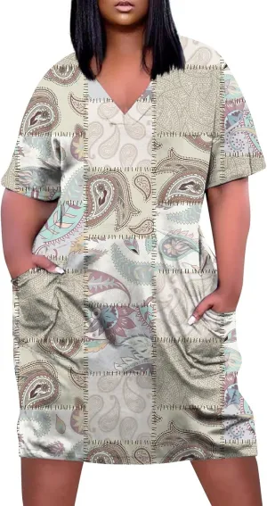 Plus Size Dresses for Curvy Women 2024 Summer Casual Short Sleeve Tshirt Midi Dress with Pockets Beach Vacation Dress