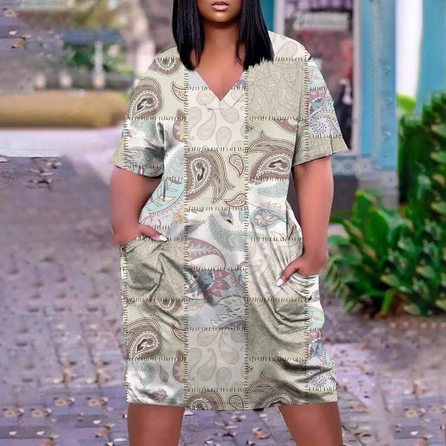 Plus Size Dresses for Curvy Women 2024 Summer Casual Short Sleeve Tshirt Midi Dress with Pockets Beach Vacation Dress