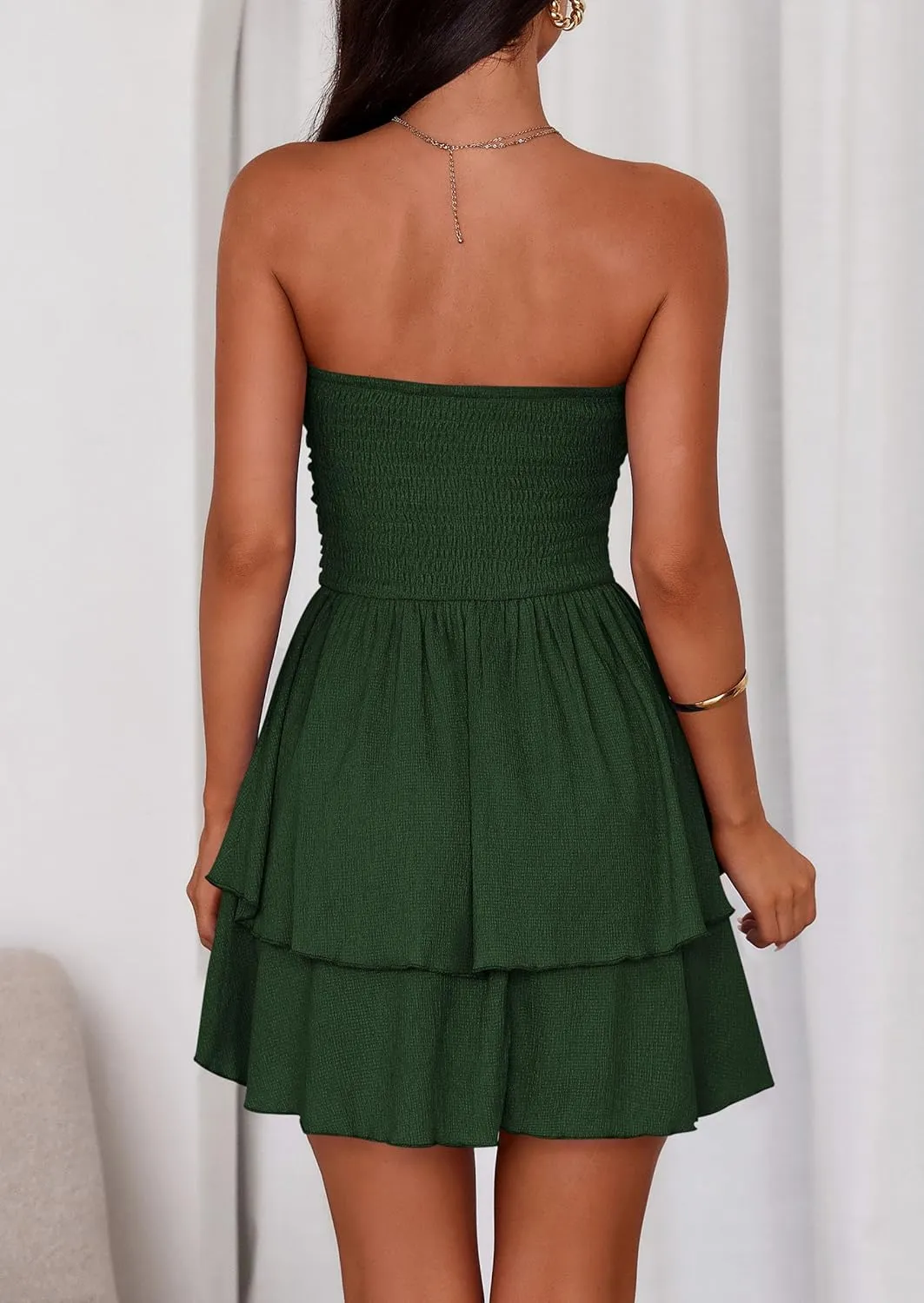 PRETTYGARDEN Women's 2025 Summer Strapless Tube Mini Dress Off Shoulder Smocked Ruffle A Line Flowy Short Party Club Dresses