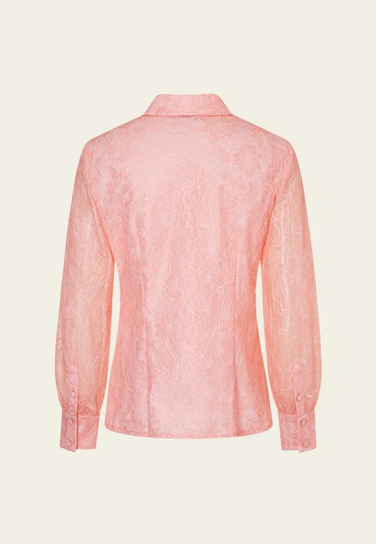 Puff-sleeve Lace Lapel Shirt