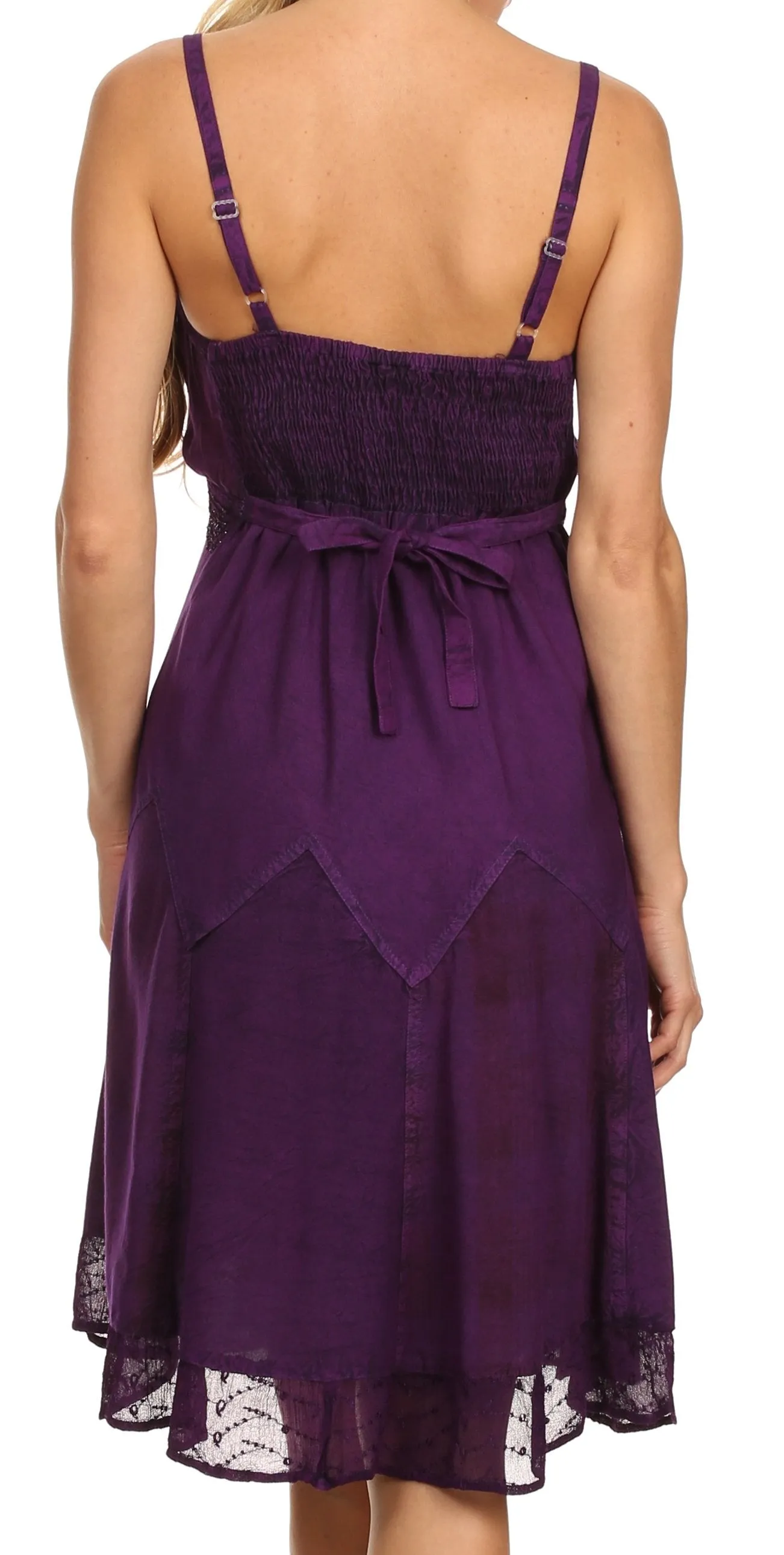 Sakkas Lacey Stonewashed Embroidered Silver Threaded Spaghetti Strap Dress