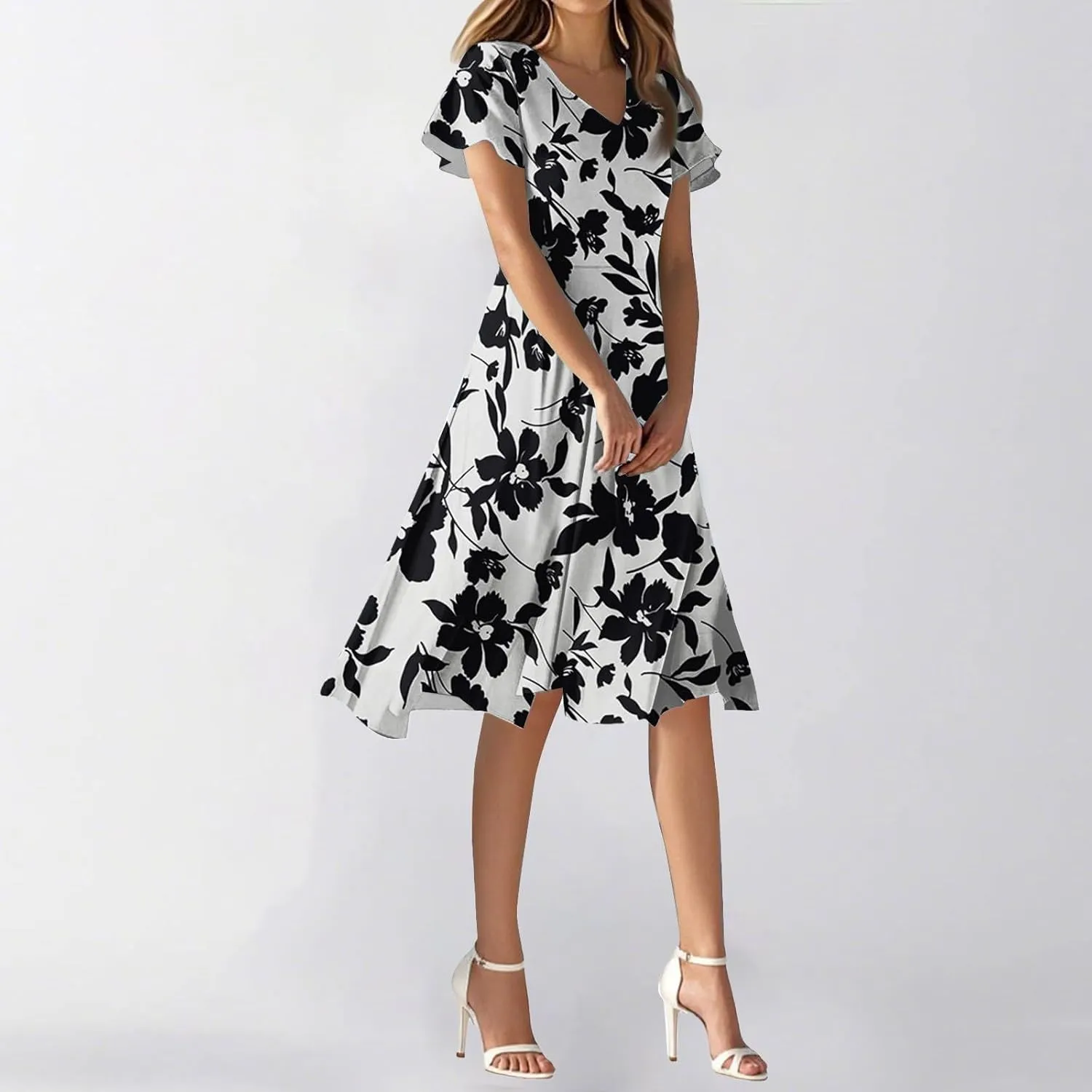 Sexy Dresses for Women Date Night V Neck Boho Knee Length Summer 2025 Tie Dye Floral Short Sleeve Short Skirt