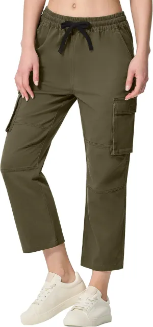 SPECIALMAGIC Capri Pants for Women Hiking Cargo Pockets Casual Travel Cropped Cotton