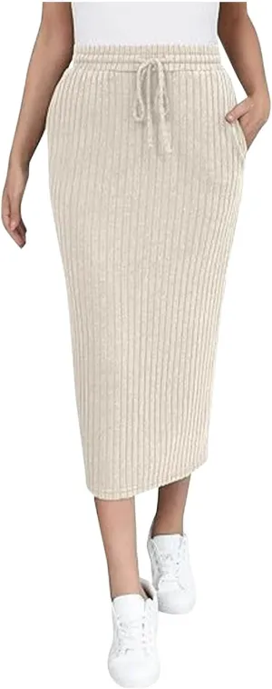 Stripe Maxi Skirts for Womens Ankle Length Bodycon Casual Long Skirt Fashion High Waisted Strap Knit Maxi Skirts