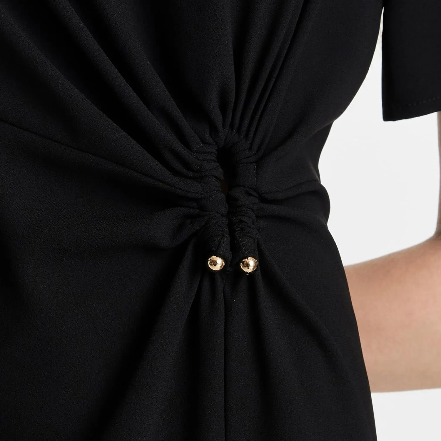 Summer Black Mini Dress for Women Casual V-Neck Short Sleeve Patchwork Pleated A-line Dresses for Wedding Guest Dress