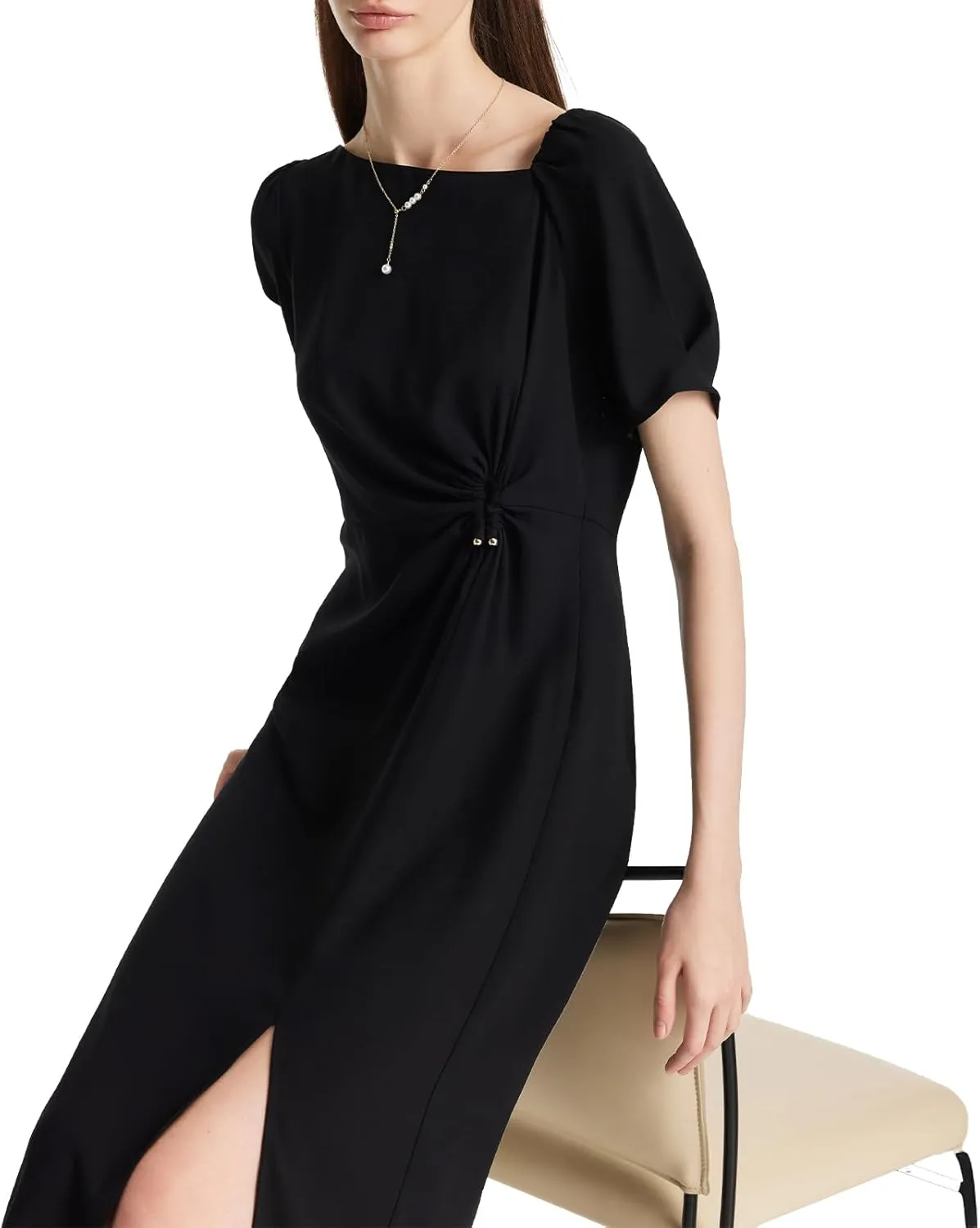 Summer Black Mini Dress for Women Casual V-Neck Short Sleeve Patchwork Pleated A-line Dresses for Wedding Guest Dress