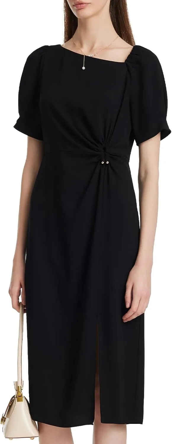 Summer Black Mini Dress for Women Casual V-Neck Short Sleeve Patchwork Pleated A-line Dresses for Wedding Guest Dress