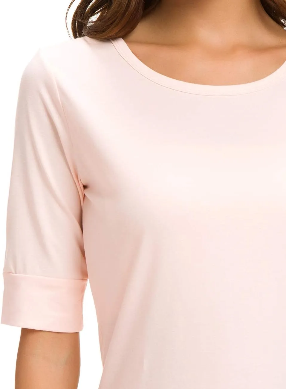 Summer Tops for Women Fashion Loose Fitting Mid Sleeve Crewneck Cotton T Shirts