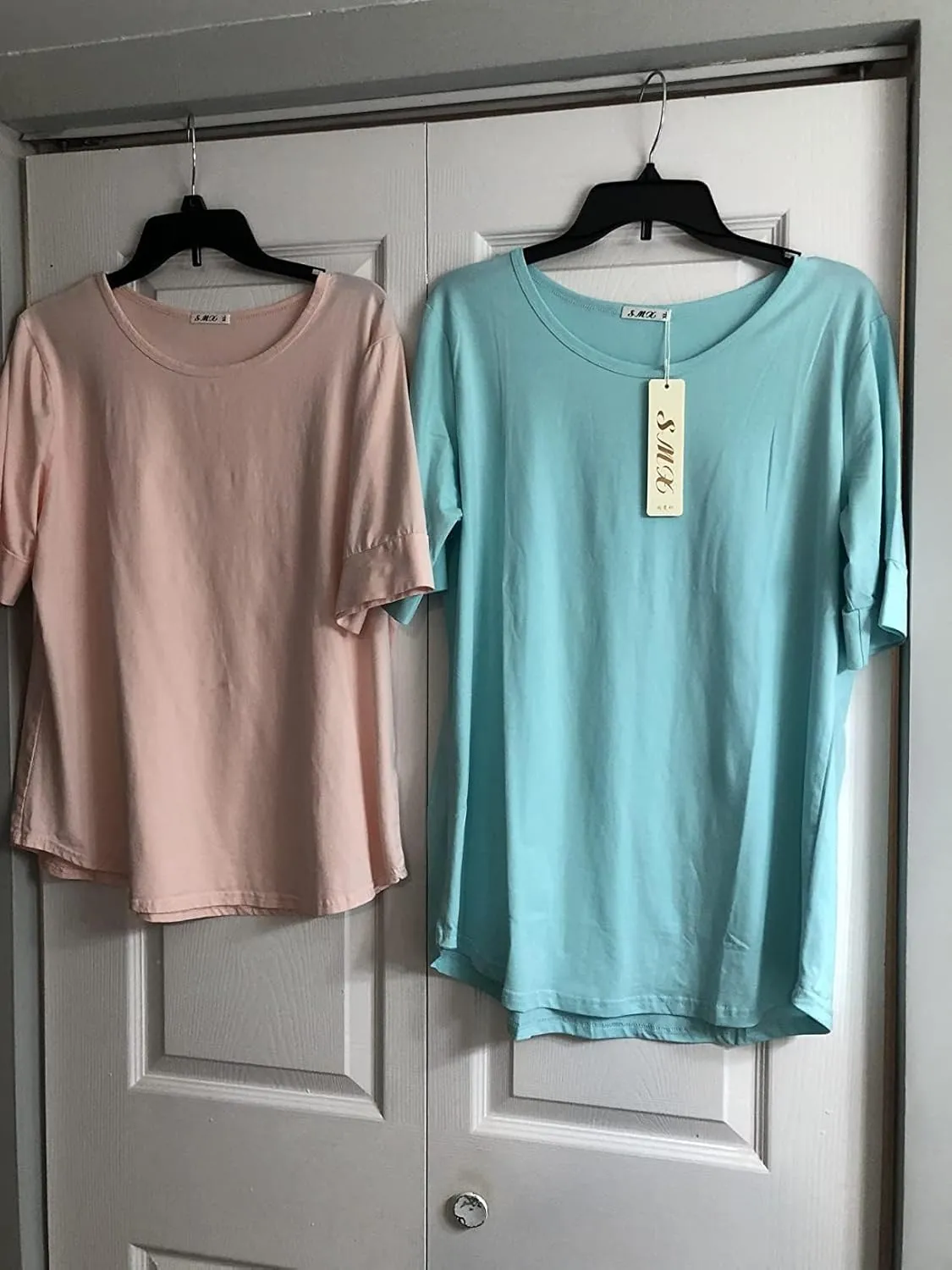 Summer Tops for Women Fashion Loose Fitting Mid Sleeve Crewneck Cotton T Shirts
