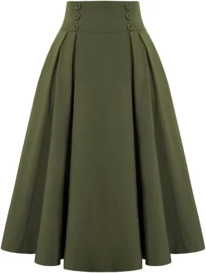 Vintage Pleated Plaid Skirt Autumn Winter High Waist Midi Skirts Button Decoration Plus Size Skirt