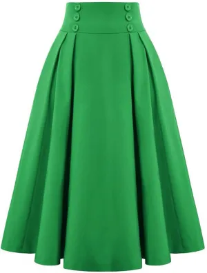 Vintage Pleated Plaid Skirt Autumn Winter High Waist Midi Skirts Button Decoration Plus Size Skirt
