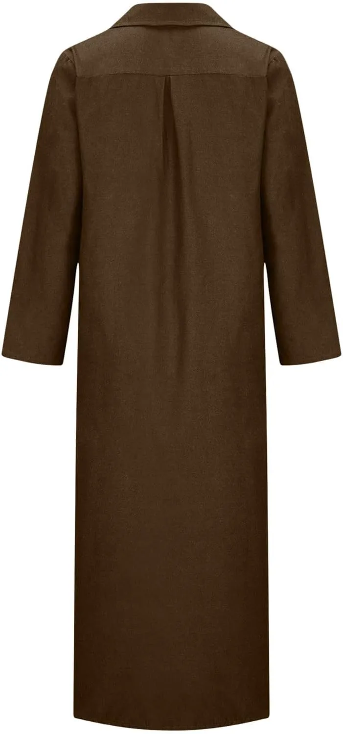 Women Casual Button Shirt Dress Long Sleeve Maxi Blouse Dresses Lapel Flowy Summer Beach Long Dress with Pockets