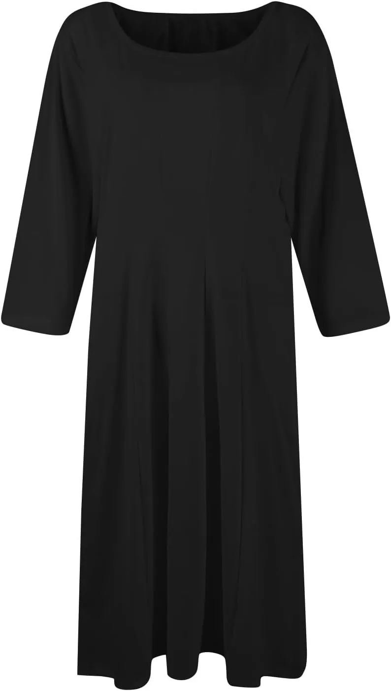Women Dresses Formal for Church Summer Spring Solid Flowy Vintage 3/4 Sleeve Midi Casual Swing